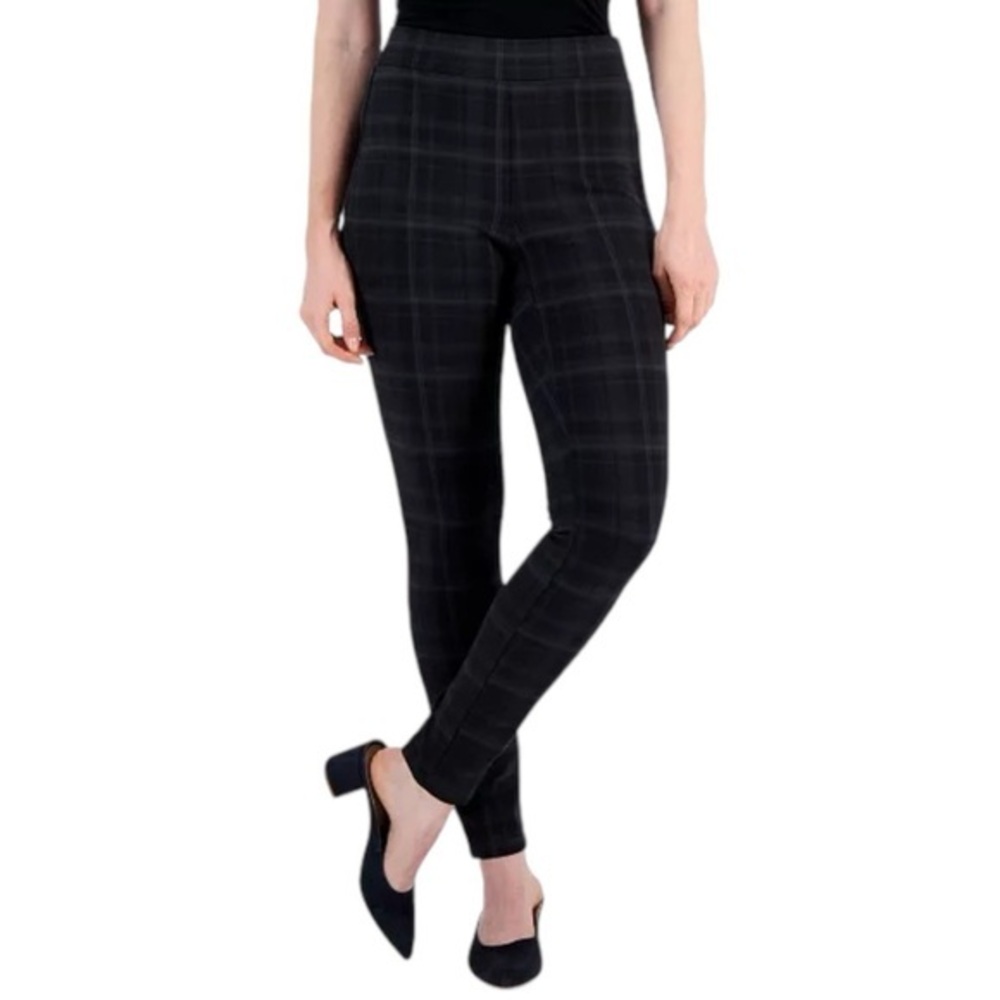 Style & Co Black & Gray Plaid Pull On Mid Rise Pants Women’s Size L